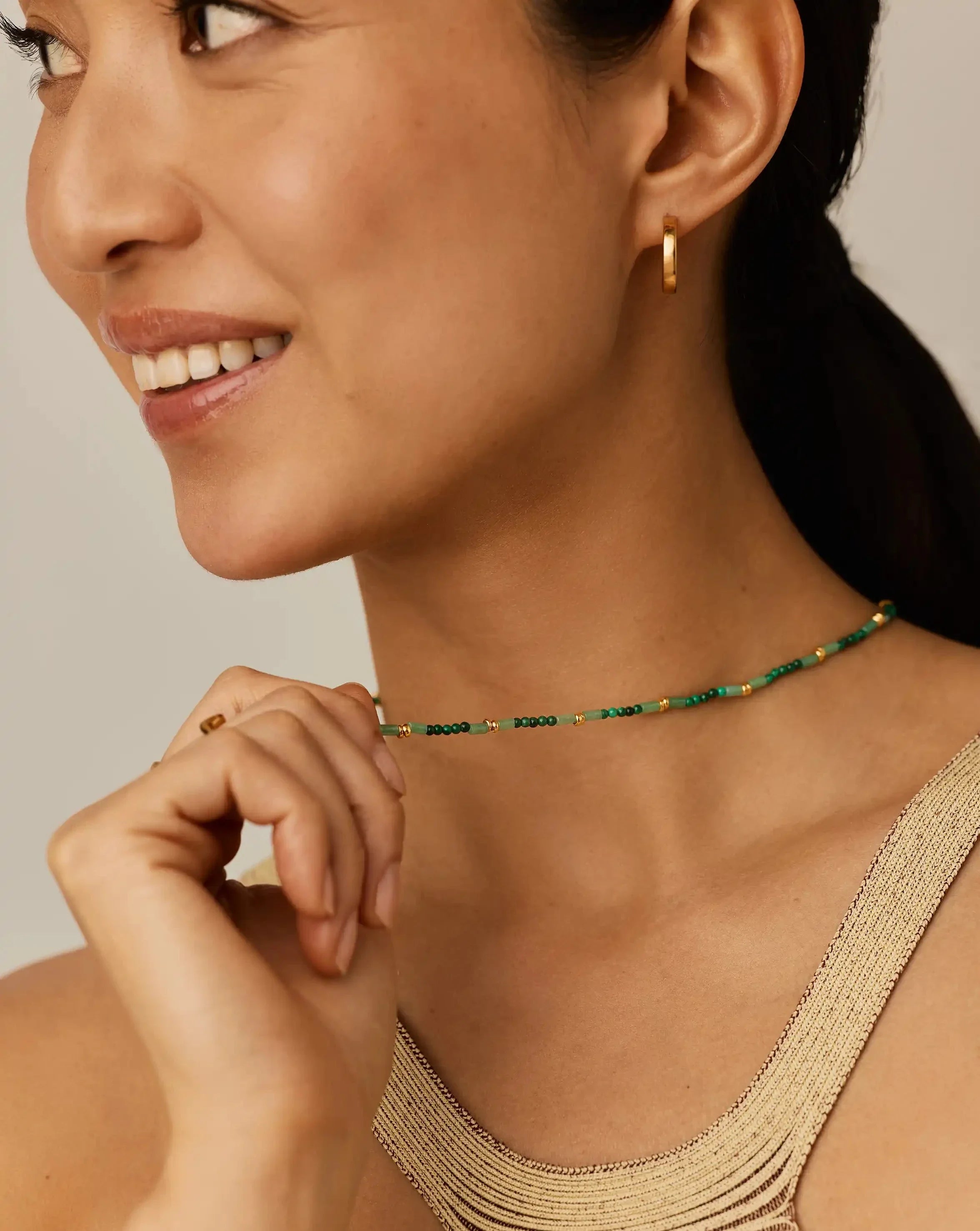 Beaded Gemstone Choker | 18ct Gold Plated/Mojito Green