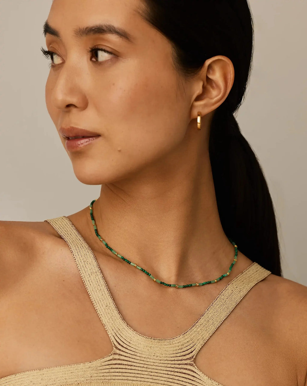 Beaded Gemstone Choker | 18ct Gold Plated/Mojito Green