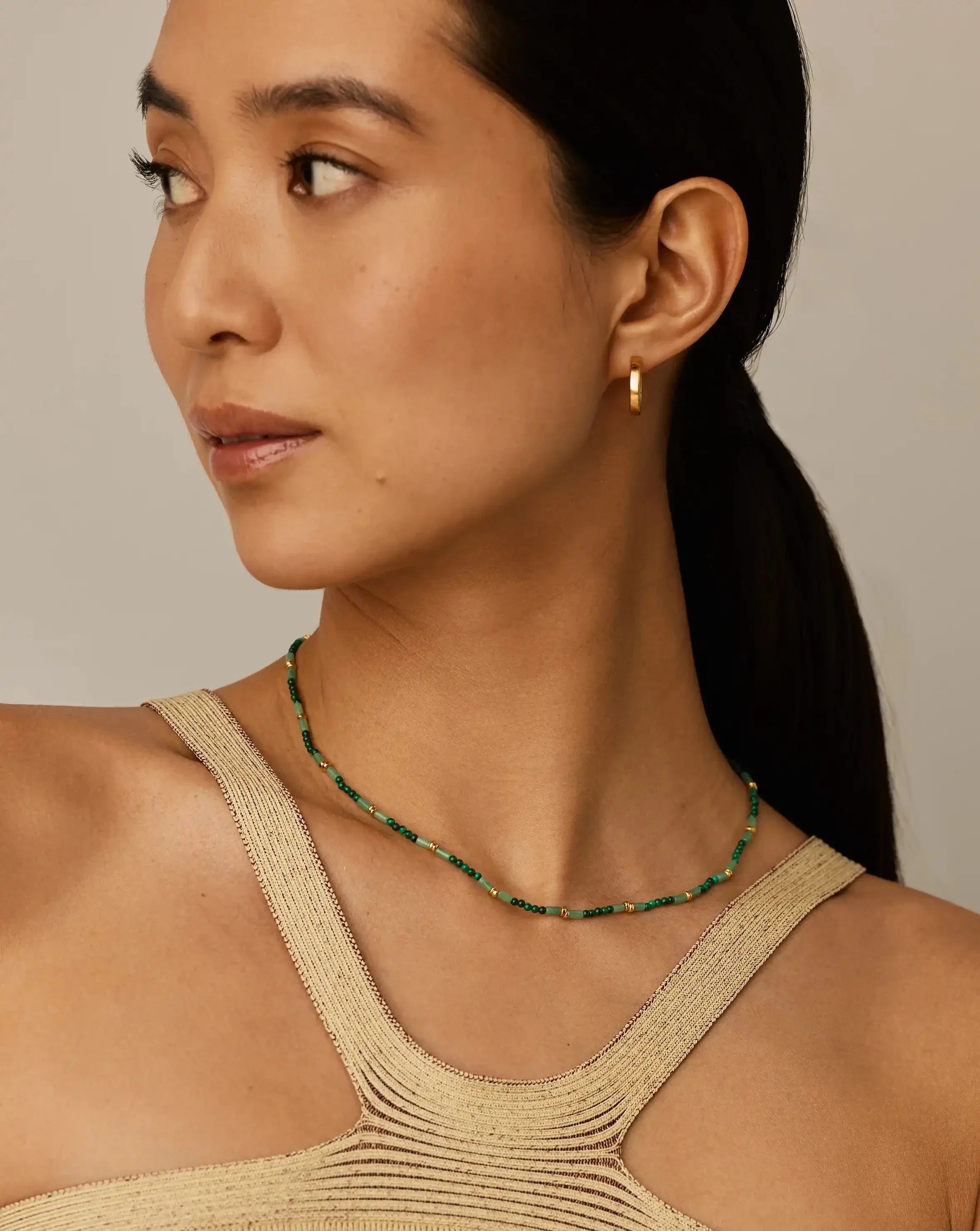 Beaded Gemstone Choker | 18ct Gold Plated/Mojito Green