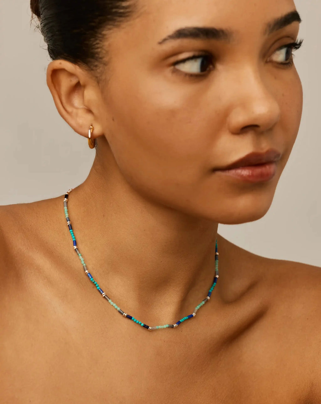 Beaded Gemstone Choker | Silver Plated/Lagoon Blue