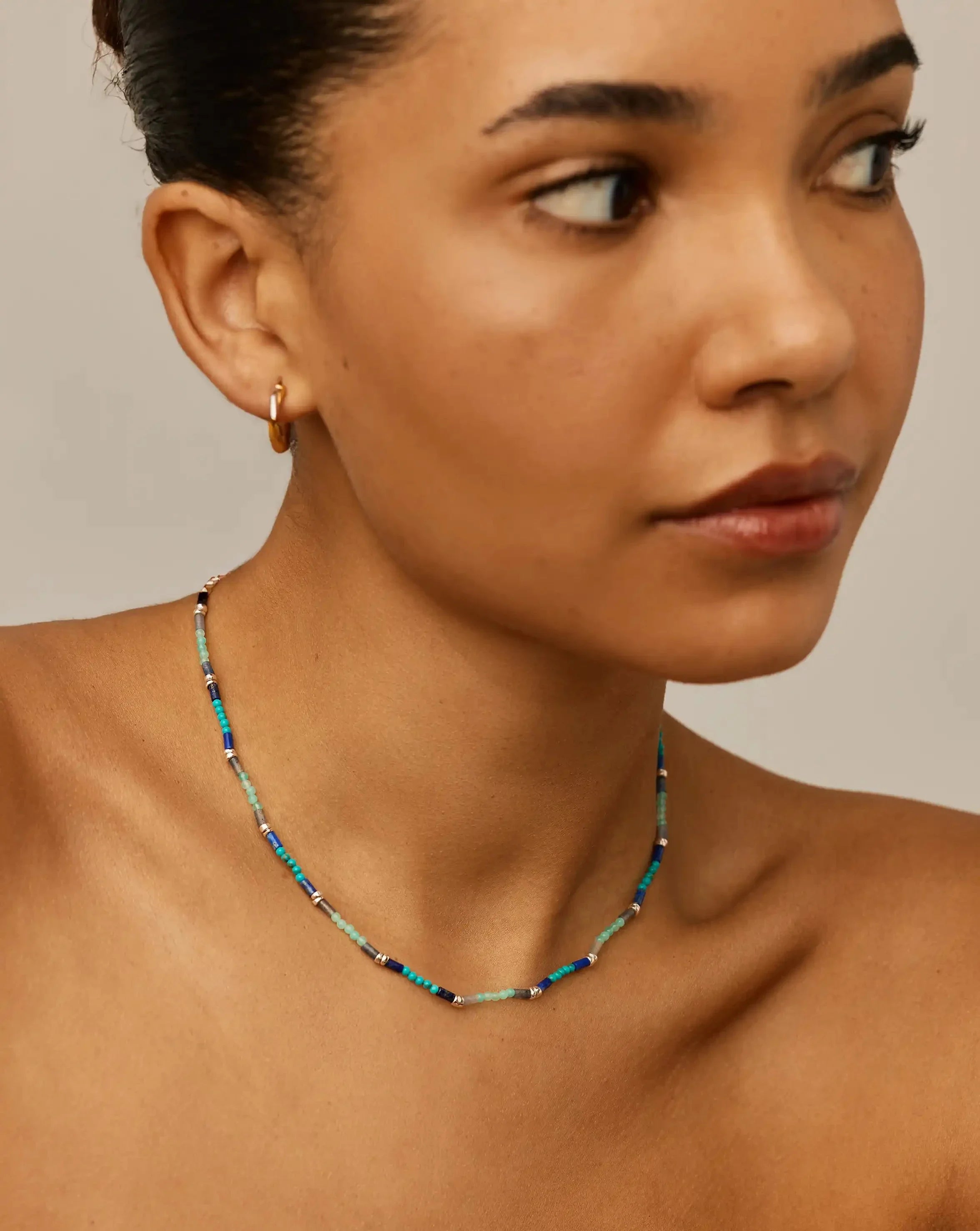 Beaded Gemstone Choker | Silver Plated/Lagoon Blue