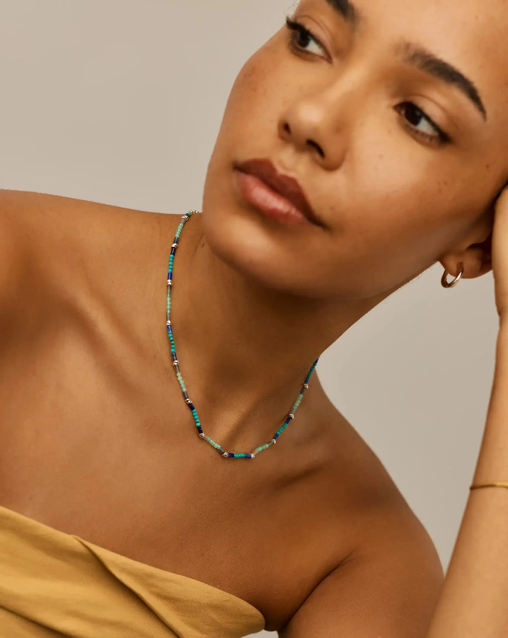 Beaded Gemstone Choker | Silver Plated/Lagoon Blue
