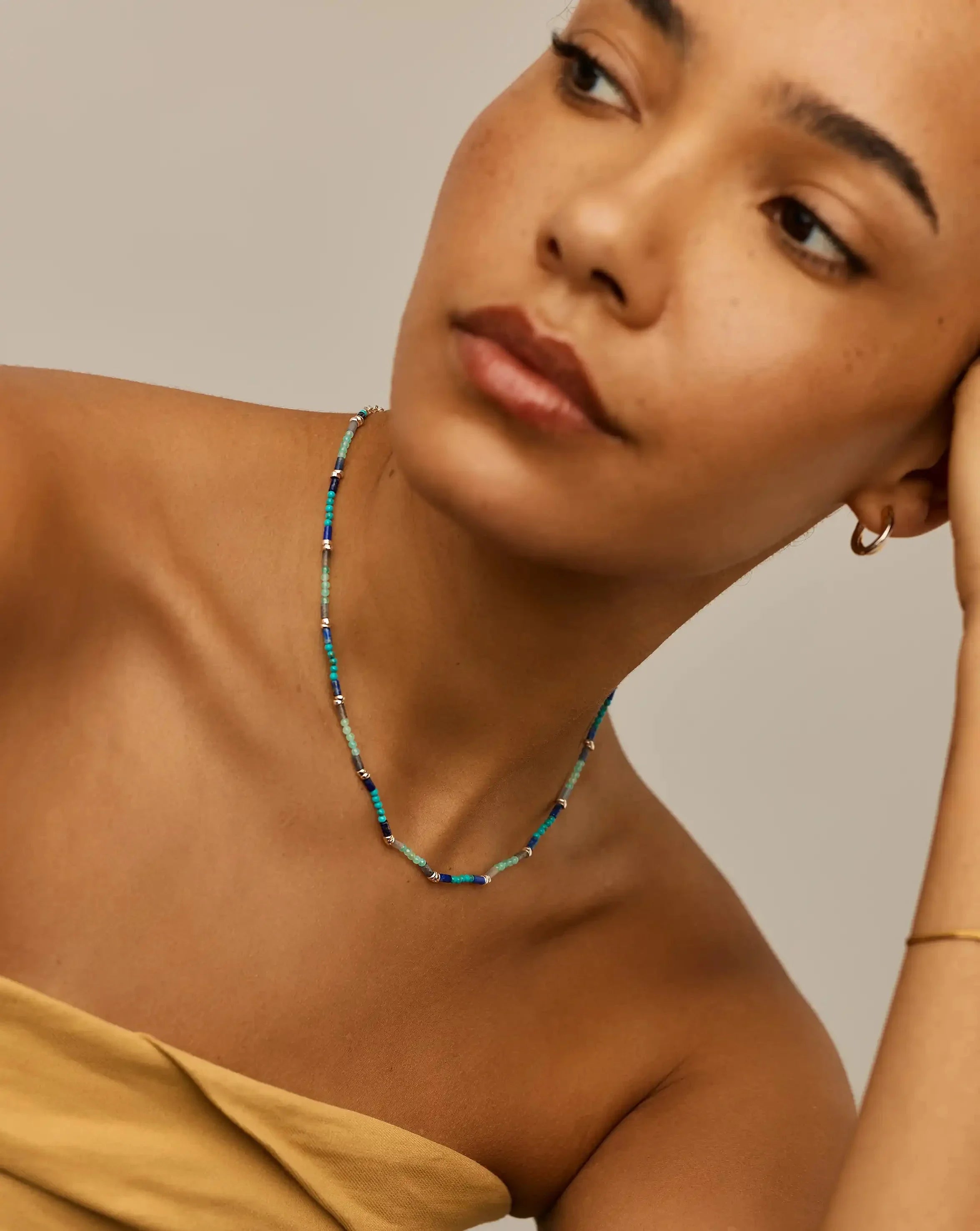 Beaded Gemstone Choker | Silver Plated/Lagoon Blue
