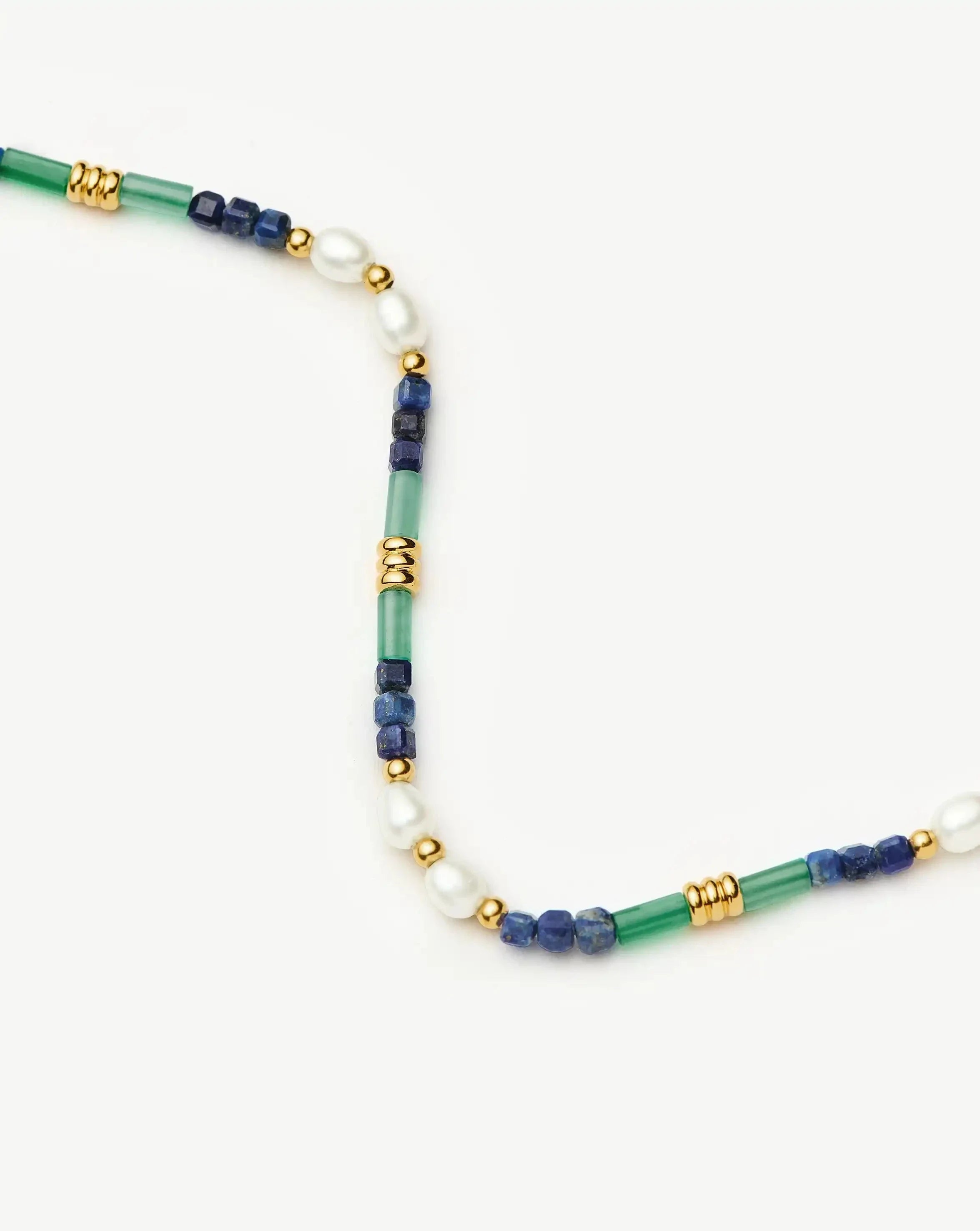 Beaded Gemstone & Pearl Short Necklace | 18ct Gold Plated/Lagoon Blue