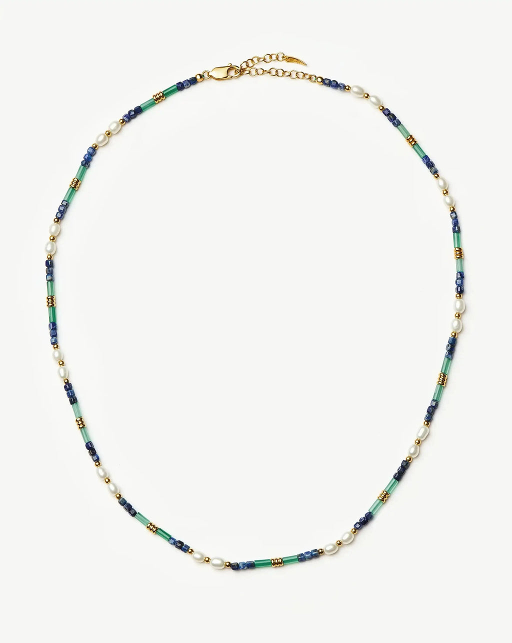 Beaded Gemstone & Pearl Short Necklace | 18ct Gold Plated/Lagoon Blue