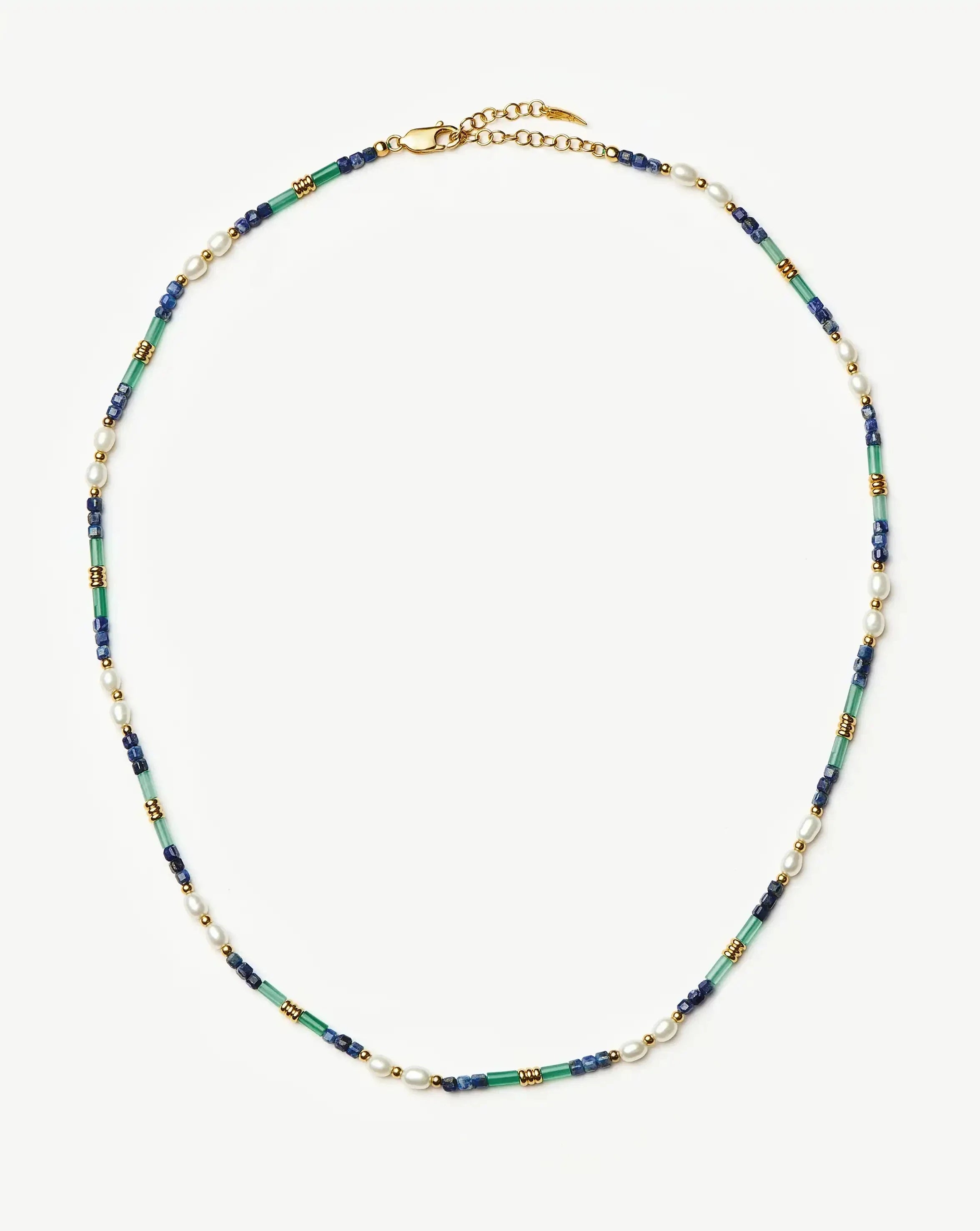 Beaded Gemstone & Pearl Short Necklace | 18ct Gold Plated/Lagoon Blue