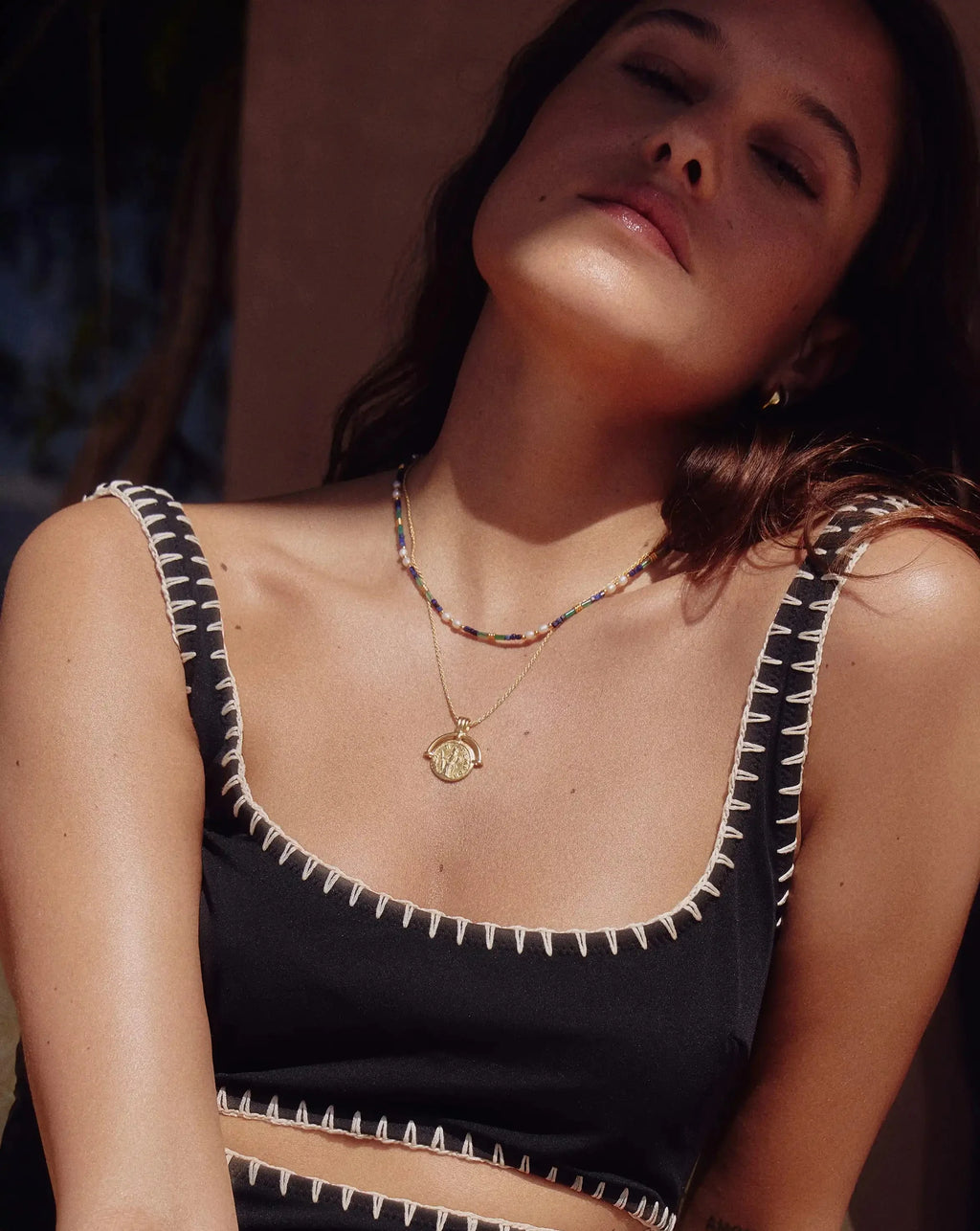 Beaded Gemstone & Pearl Short Necklace | 18ct Gold Plated/Lagoon Blue