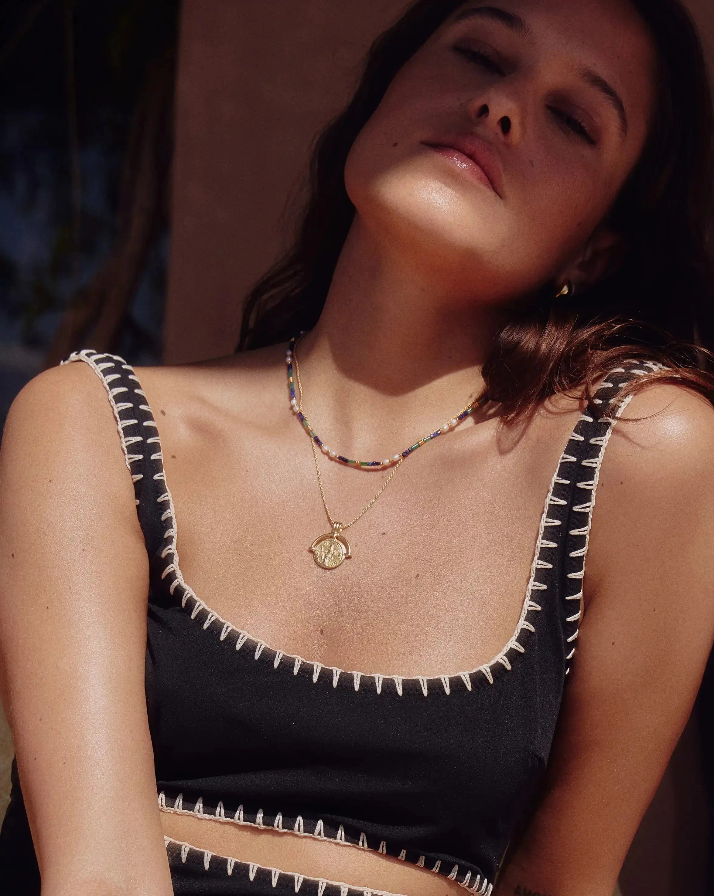 Beaded Gemstone & Pearl Short Necklace | 18ct Gold Plated/Lagoon Blue