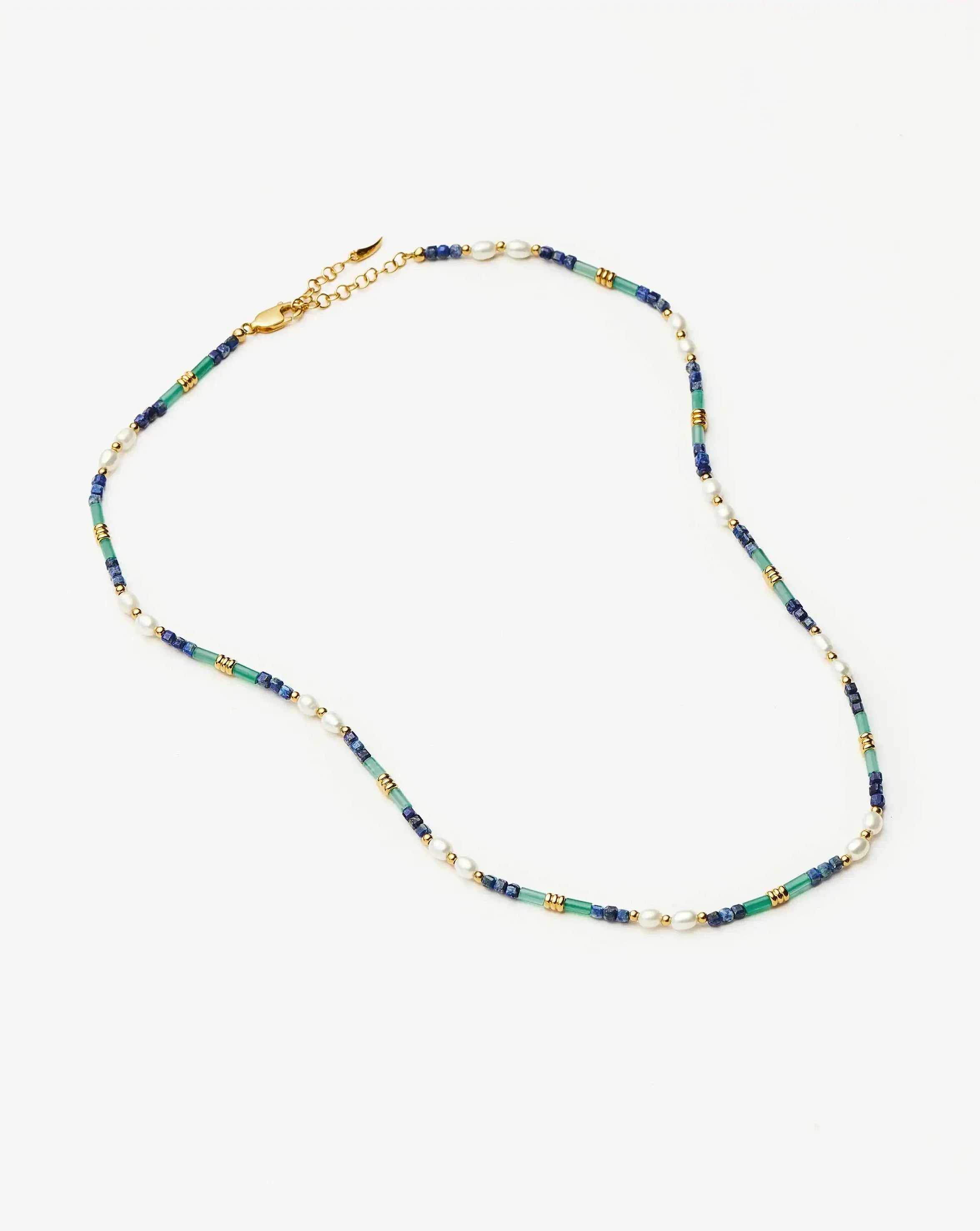 Beaded Gemstone & Pearl Short Necklace | 18ct Gold Plated/Lagoon Blue