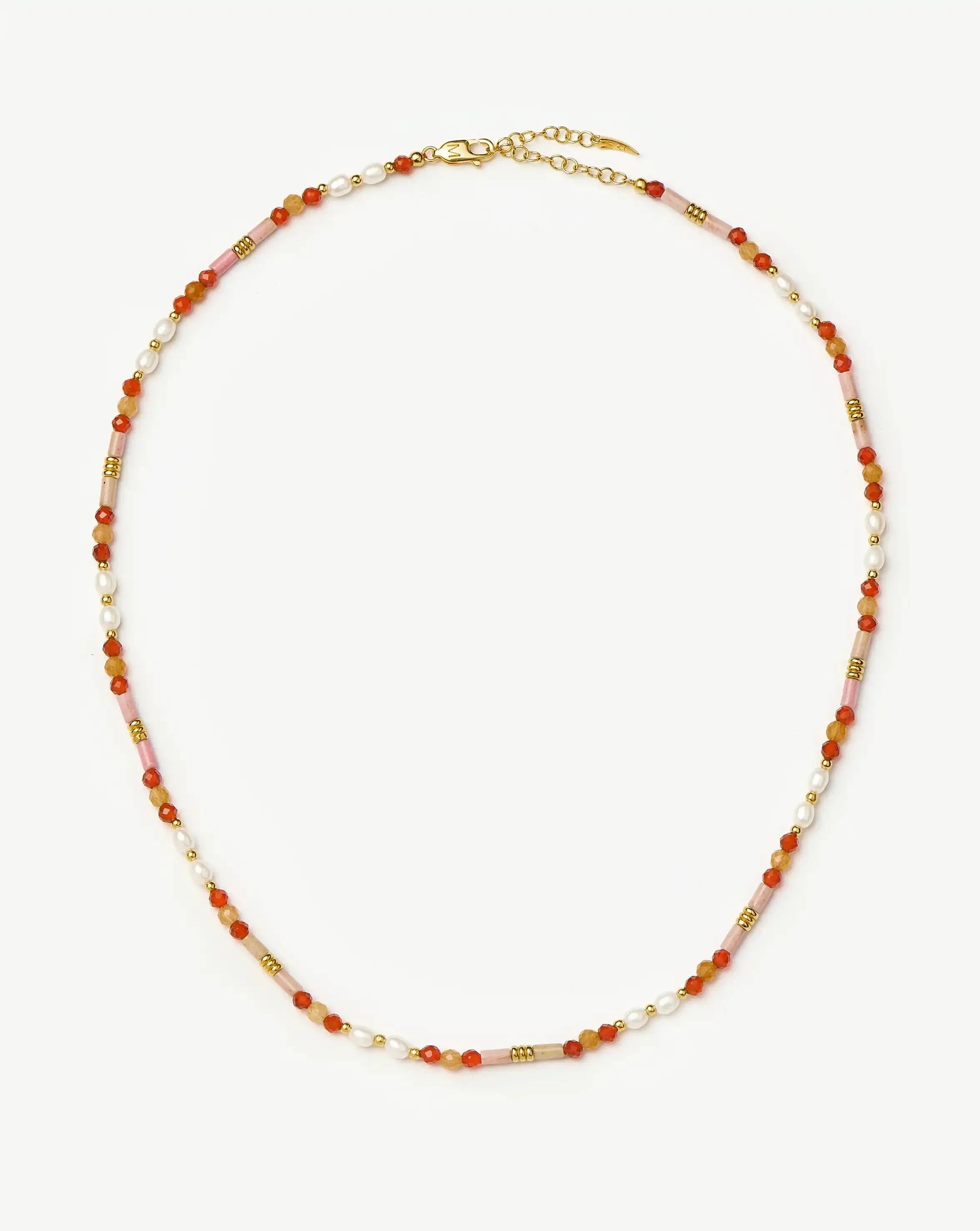 Beaded Gemstone & Pearl Short Necklace | 18ct Gold Plated/Paloma Pink
