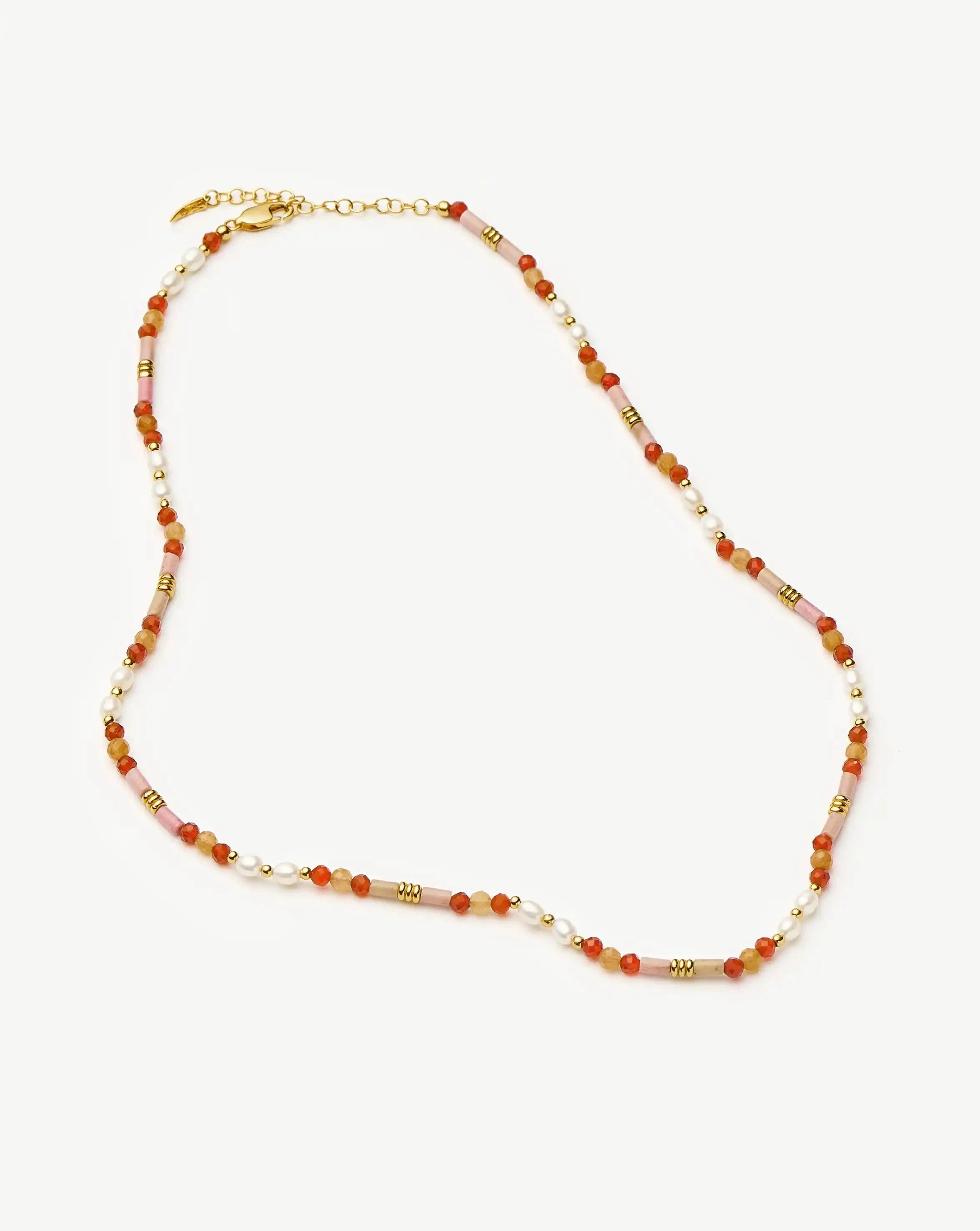 Beaded Gemstone & Pearl Short Necklace | 18ct Gold Plated/Paloma Pink