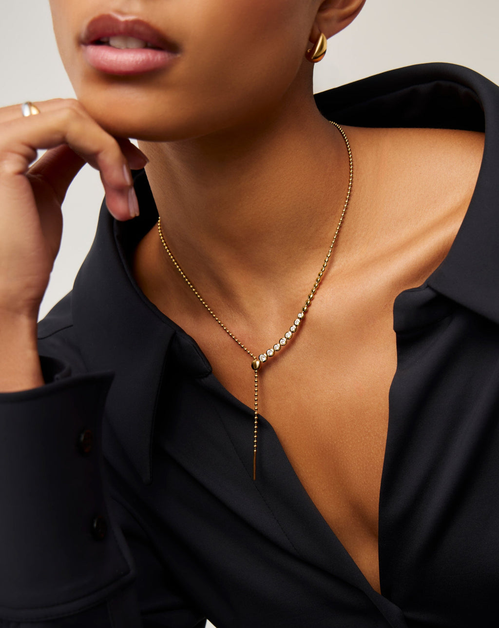 Beaded Stone Slider Lariat Necklace | 18ct Gold Vermeil/Cubic Zirconia