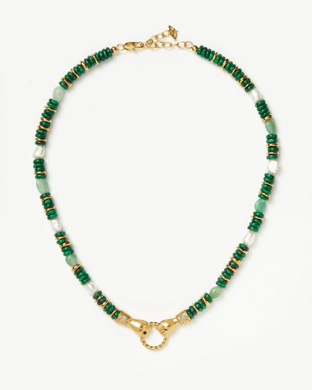 Harris Reed In Good Hands Chunky Beaded Gemstone Necklace | 18ct Gold Plated/Multi Green Gemstone & Pearl