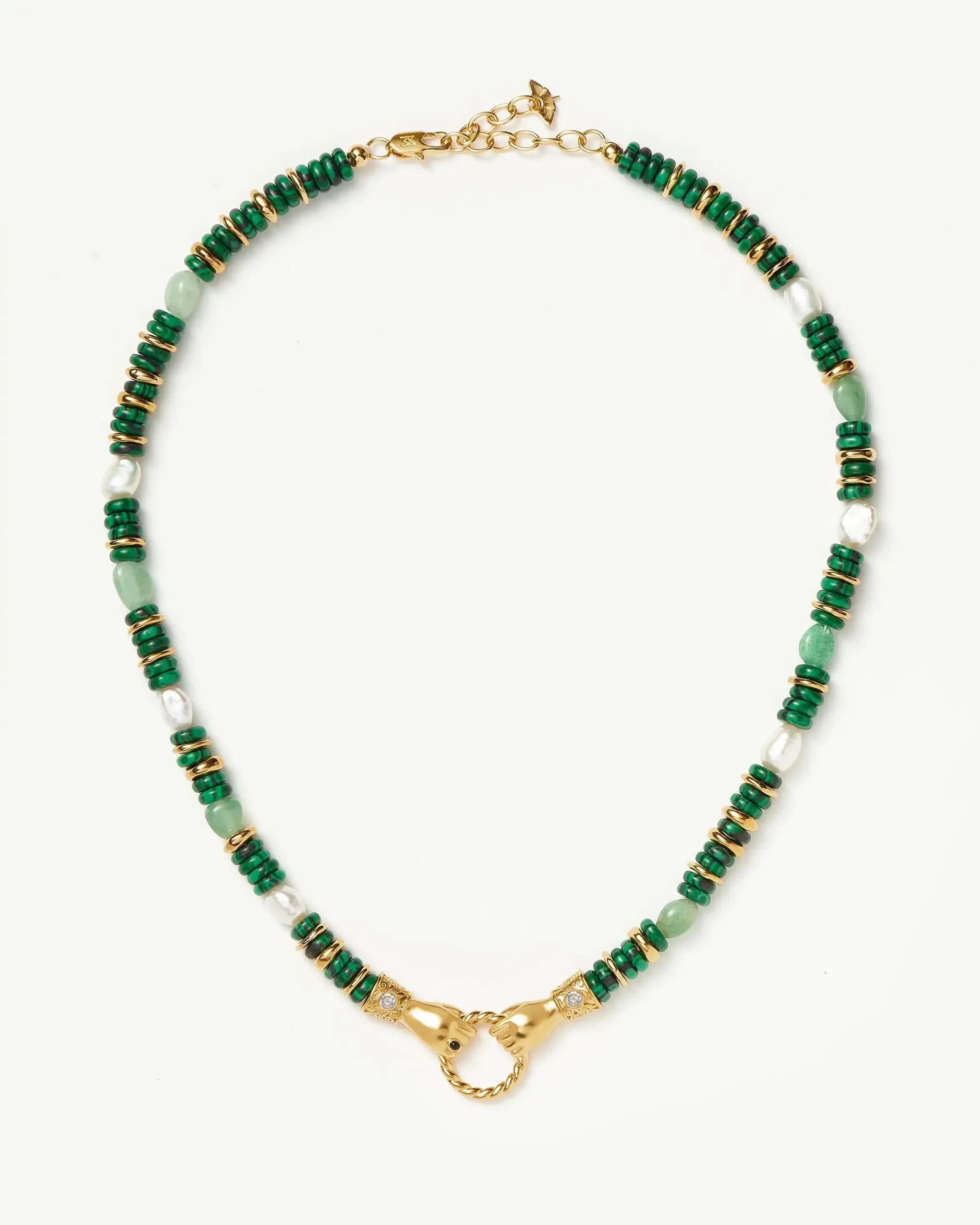 Harris Reed In Good Hands Chunky Beaded Gemstone Necklace | 18ct Gold Plated/Multi Green Gemstone & Pearl