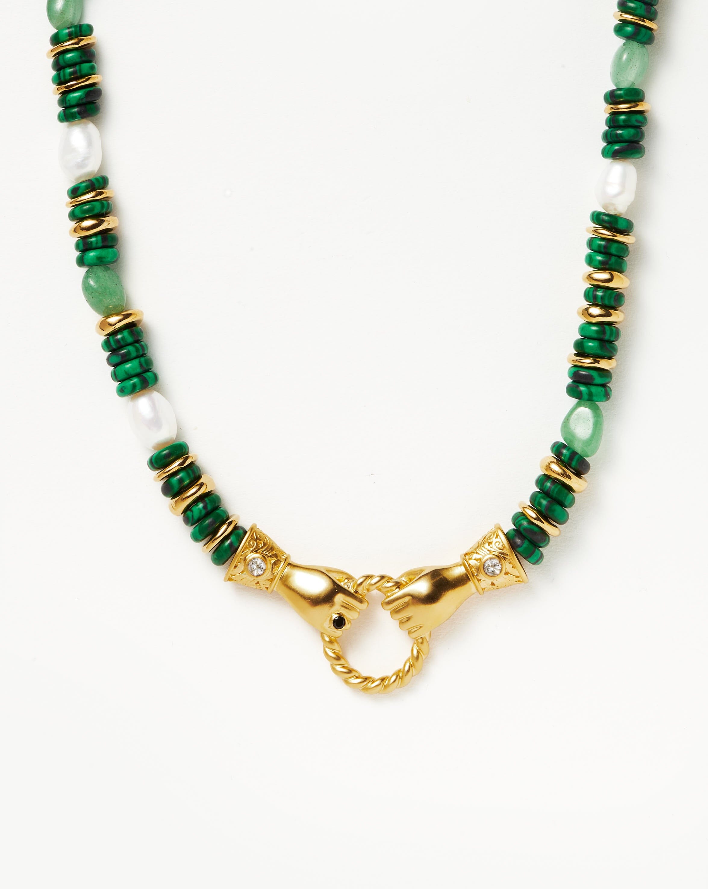 Harris Reed In Good Hands Chunky Beaded Gemstone Necklace | 18ct Gold Plated/Multi Green Gemstone & Pearl