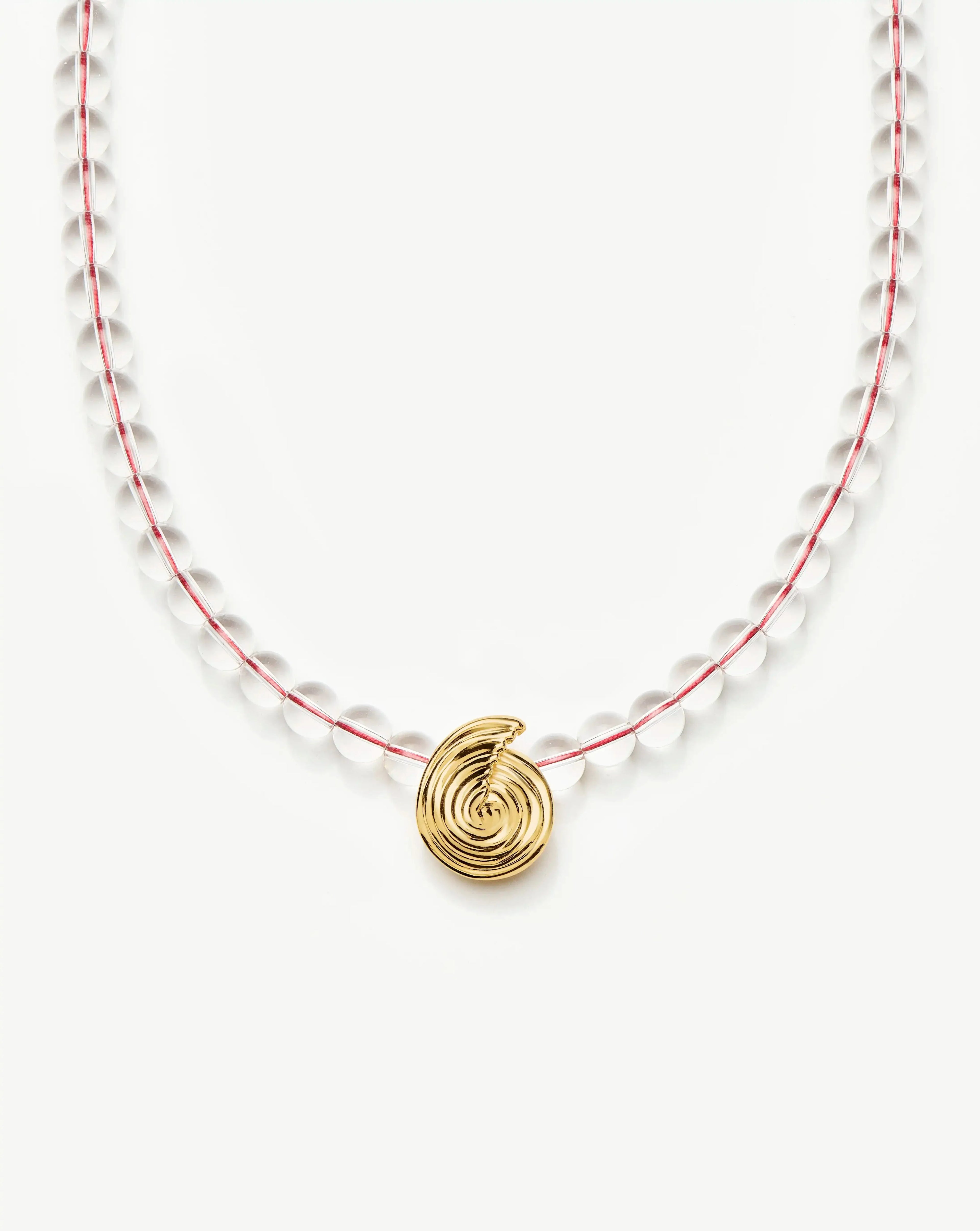 Spiral Gemstone Beaded Pendant Necklace | 18ct Gold Plated/Clear Crystal Quartz