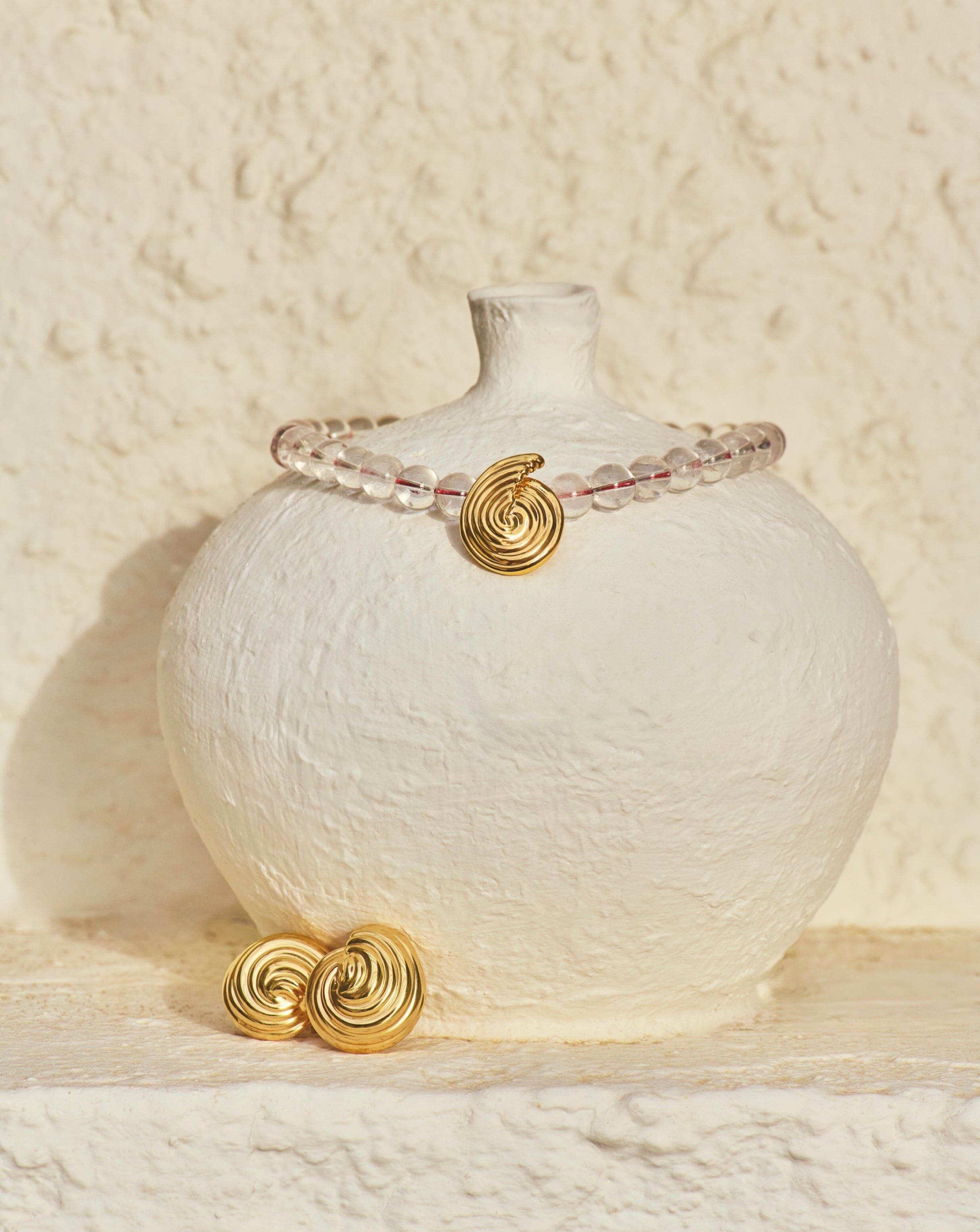 Spiral Gemstone Beaded Pendant Necklace | 18ct Gold Plated/Clear Crystal Quartz