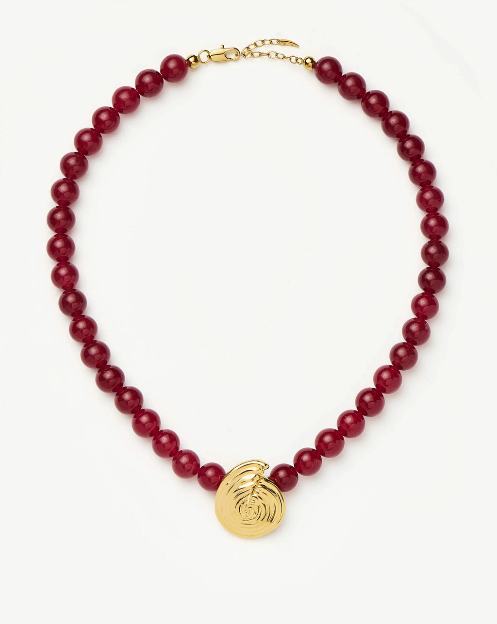 Spiral Gemstone Beaded Pendant Necklace | 18ct Gold Plated/Dark Cherry Crystal Quartz