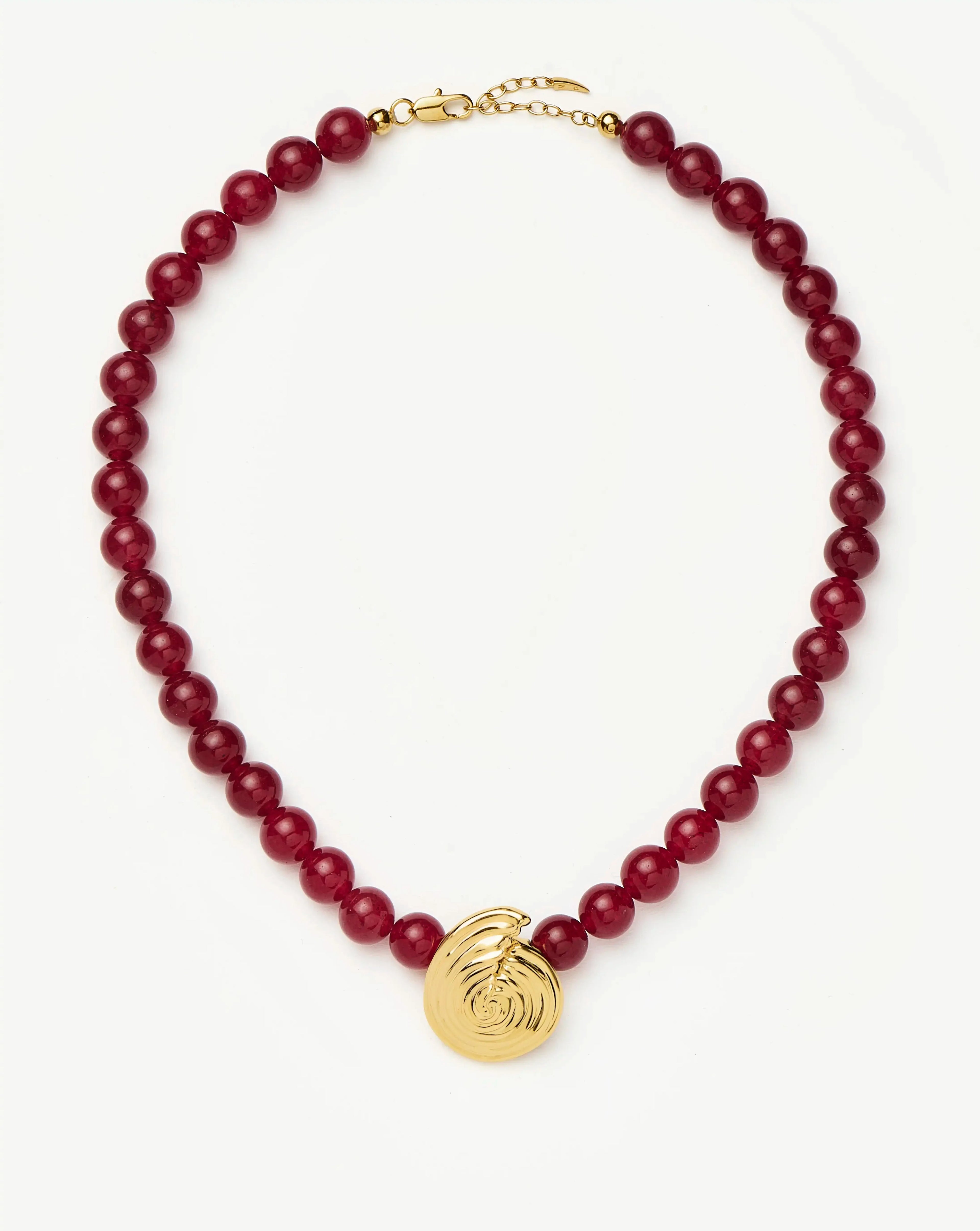 Spiral Gemstone Beaded Pendant Necklace | 18ct Gold Plated/Dark Cherry Crystal Quartz