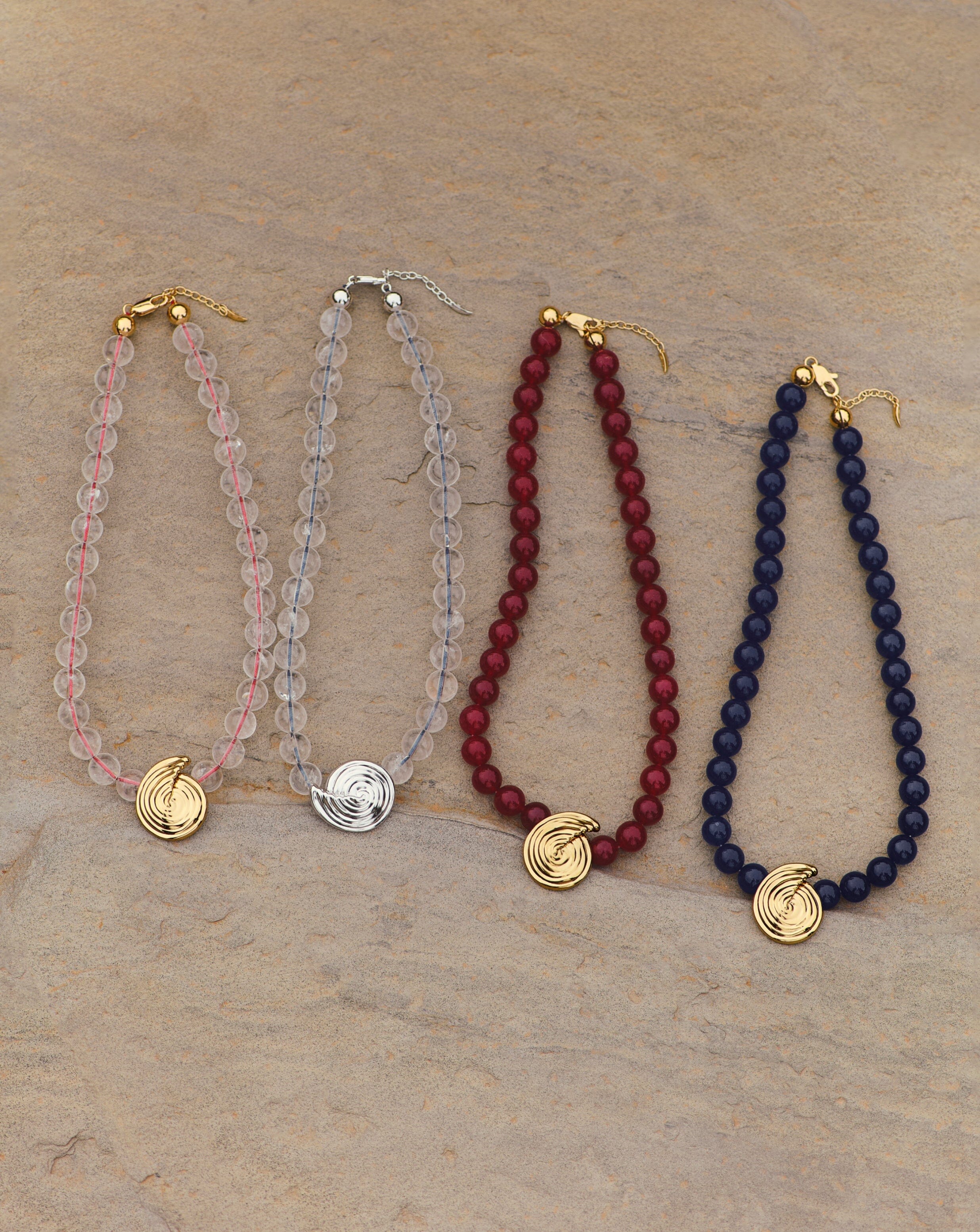 Spiral Gemstone Beaded Pendant Necklace | 18ct Gold Plated/Dark Cherry Crystal Quartz