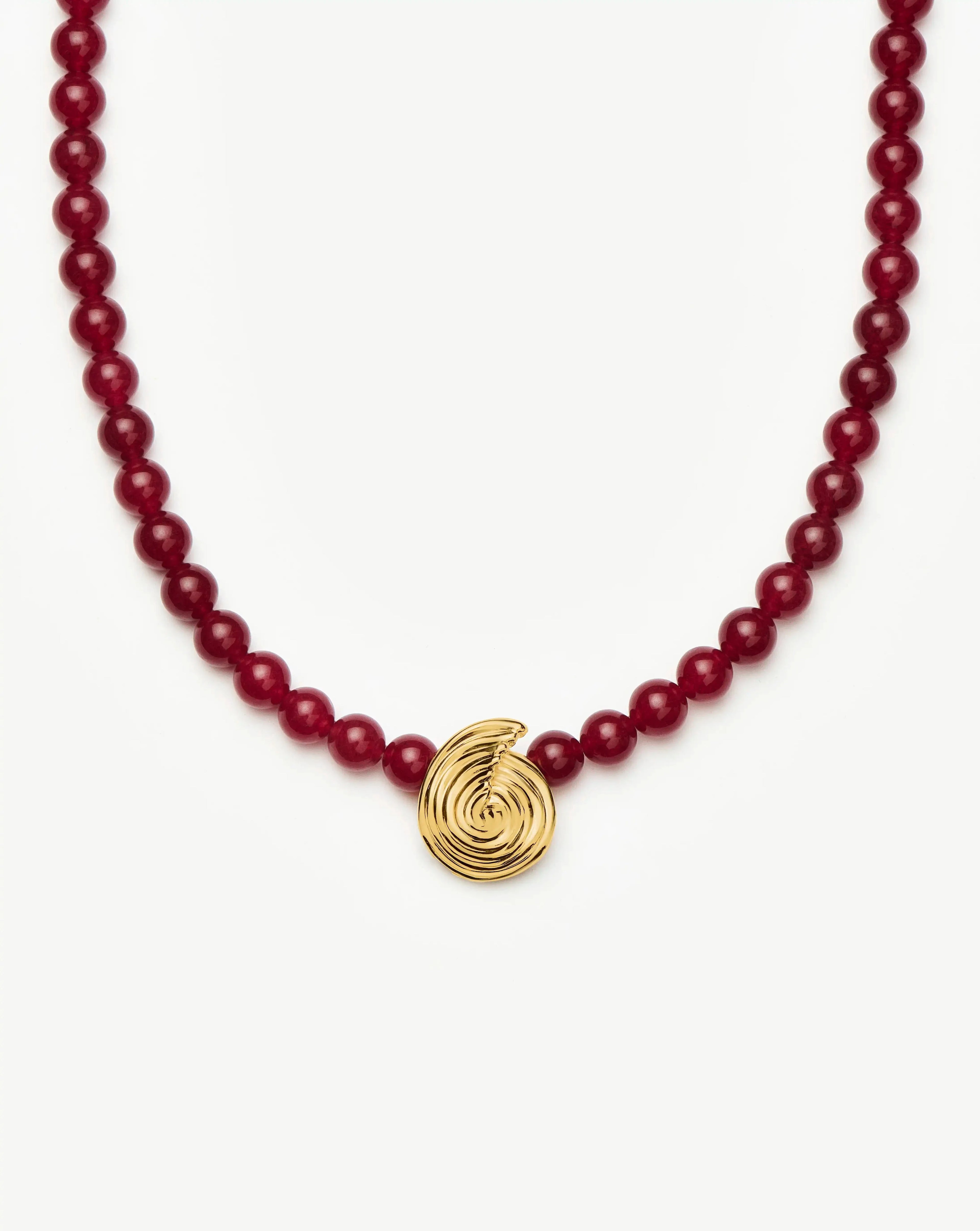 Spiral Gemstone Beaded Pendant Necklace | 18ct Gold Plated/Dark Cherry Crystal Quartz